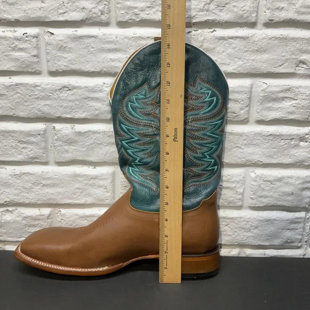 Alfa Western Wear Men's Cowboy Boots Square Toe Blue Green Leather Sz 12‎ Mexico